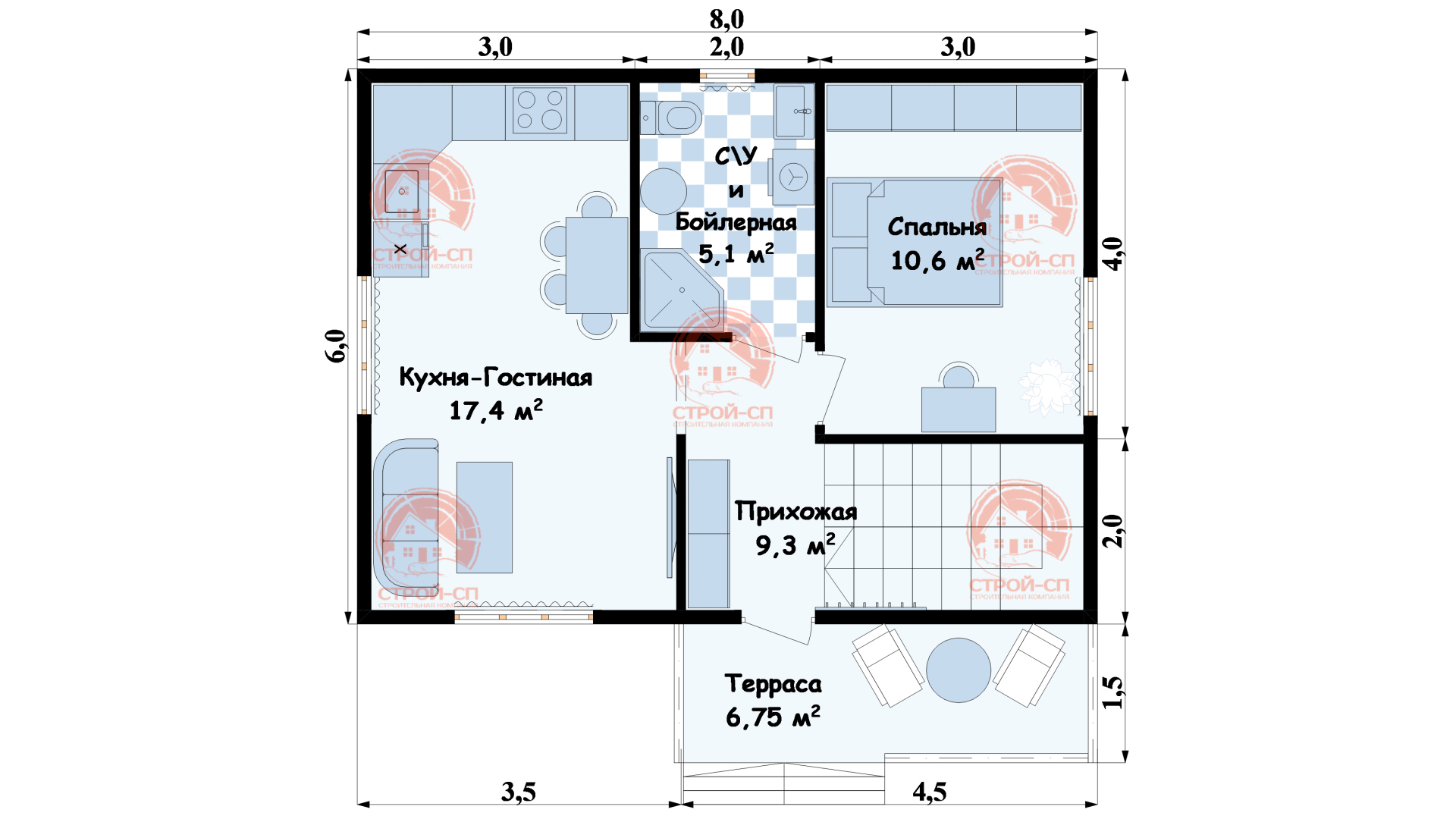 ⛪️ Проект двухэтажного каркасного дома Гатчина 8 на 6 цена под ключ в Сочи