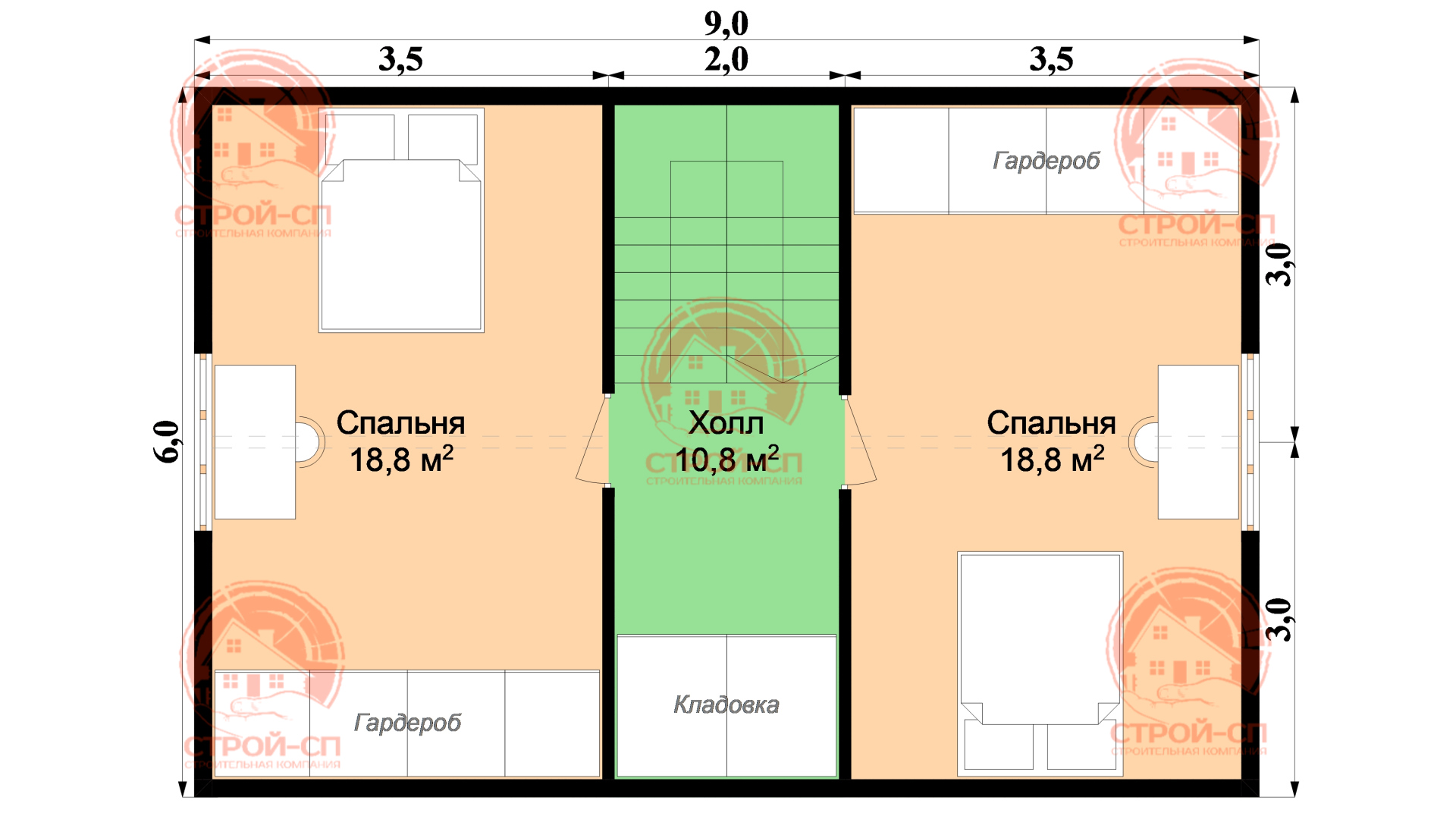 ⛪️ Проект зимнего каркасного дома Кириши 9х6 для постоянного проживания.  цена под ключ в Сочи